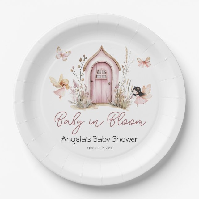 Pink Woodland Fairies Babydusche Pappteller (Vorderseite)