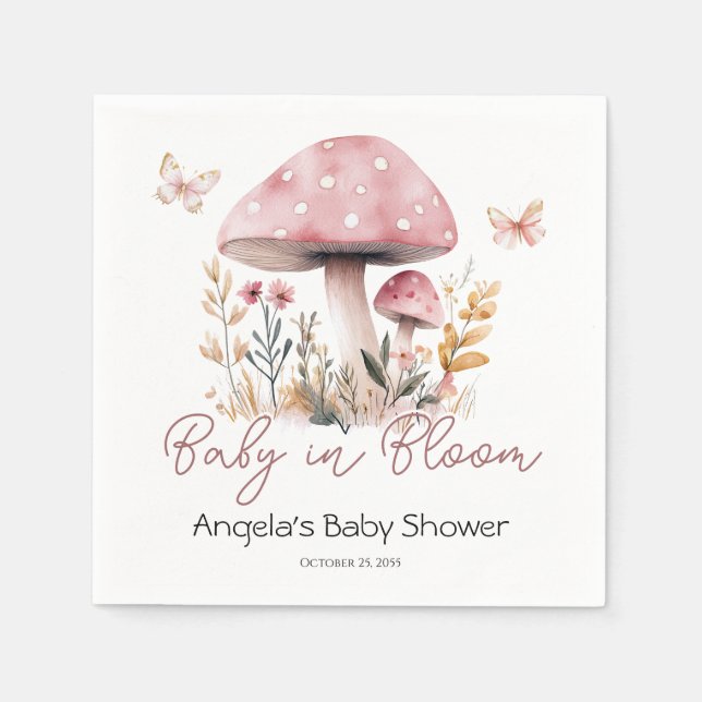 Pink Woodland Mushroom Kinderdusche Serviette (Vorderseite)