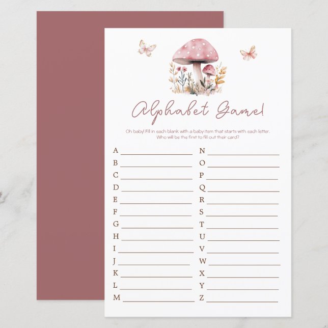 Pink Woodland Pilz Baby Dusche Alphabet (Vorne/Hinten)