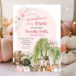 Pink Woodland Tiere Little Pumpkin Geburtstag Einladung