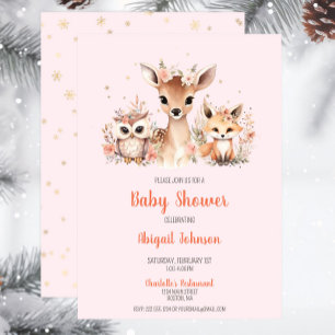 Pink Woodland Winter Wonderland Baby Dusche Einladung