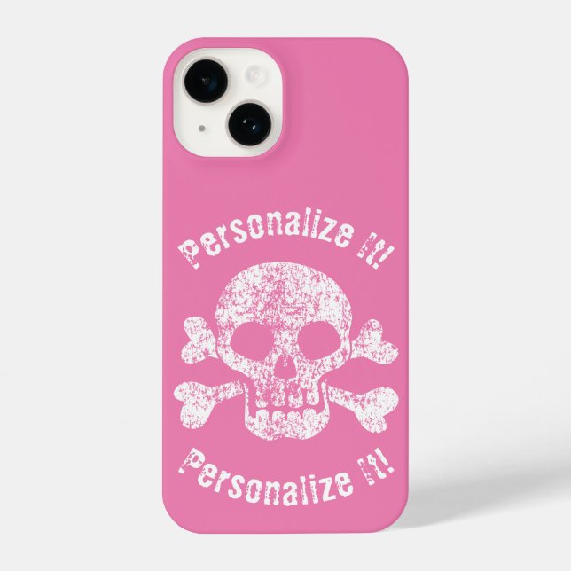 Pink Work Skull und Crossbones iPhone 14 Hülle (Rückseite)