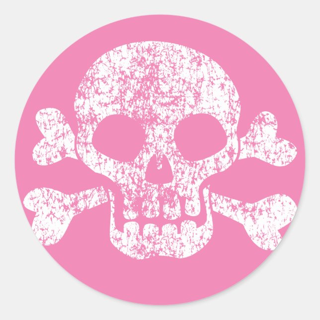 Pink Work Skull und Crossbones Runder Aufkleber (Vorderseite)
