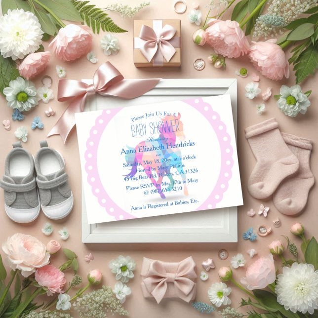 Pink Wreath Geometric Running Horse Baby Dusche Einladung (Von Creator hochgeladen)