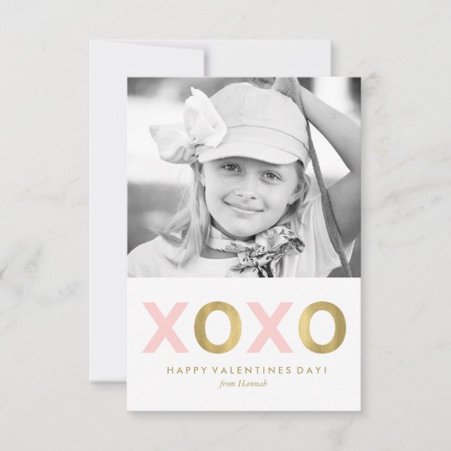 Pink XOXO Kinder Foto Valentine Einladung (Vorderseite)