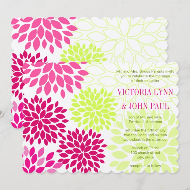 Pink Yarrow Floral Chrysanthemum Wedites Einladung (Vorne/Hinten)