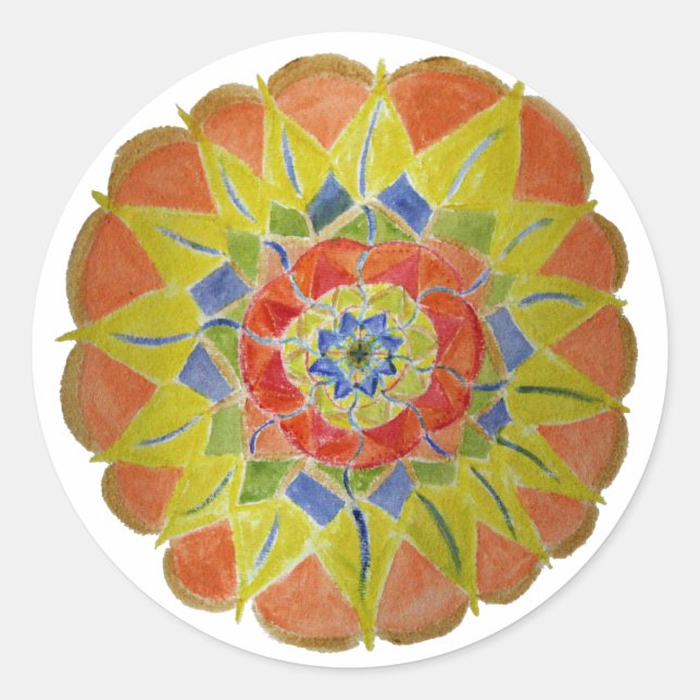 Pink Yellow Aquarelle Mandala Aufkleber (Vorderseite)