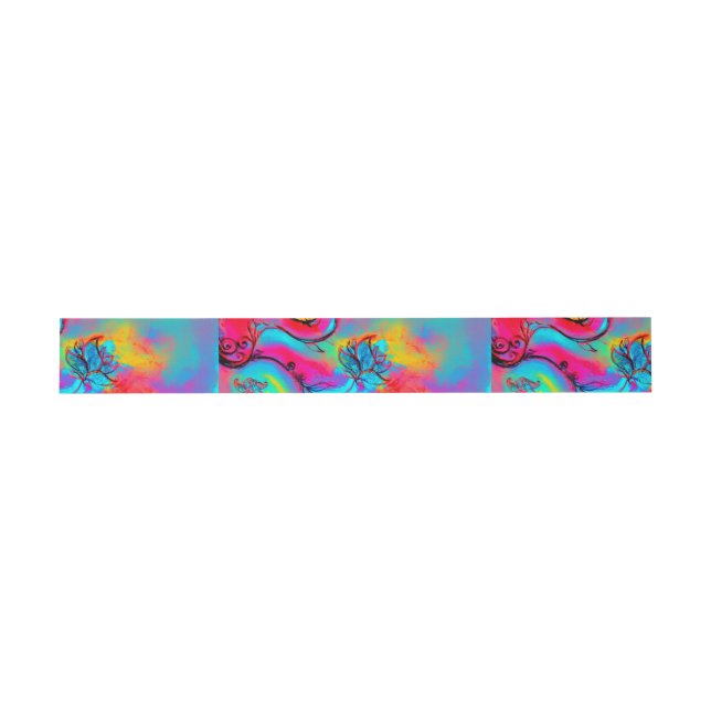 PINK YELLOW BLAU WHIMSICAL BLUME EINLADUNGSBANDEROLE (Flach)
