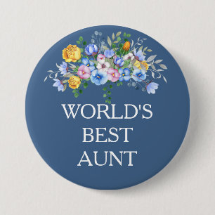 Pink Yellow Blue Floral Beste Tante Button