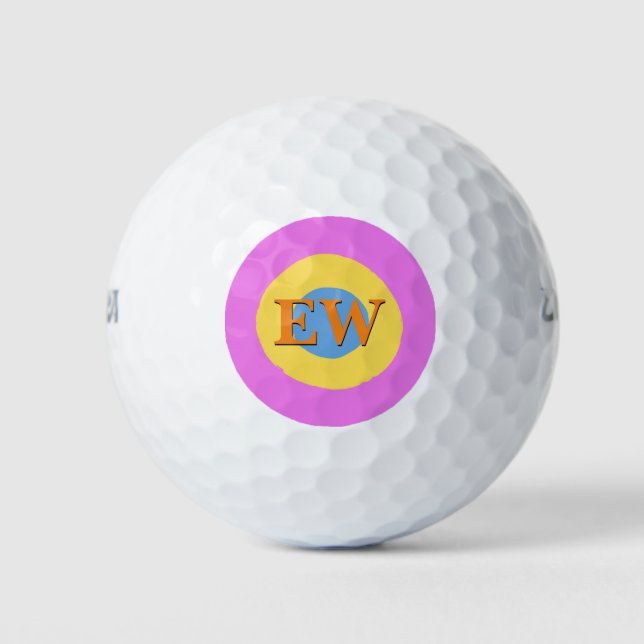 Pink Yellow Blue Monogram Custom Text Golfball (Vorderseite)