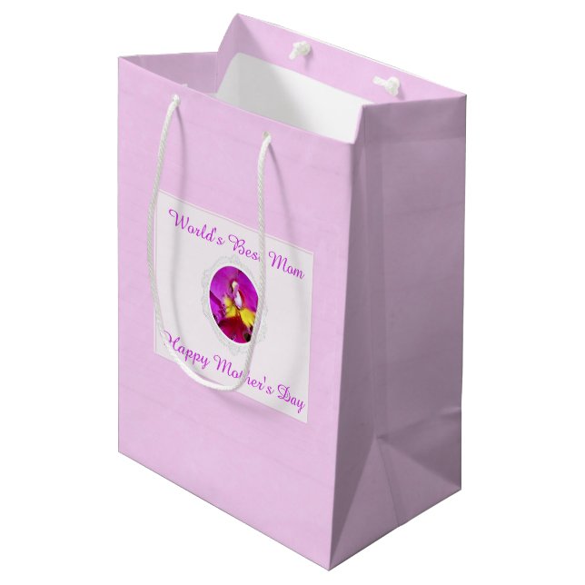 Pink Yellow Cattleya Orchid Sac cadeau de la fête  (Devant Angle)