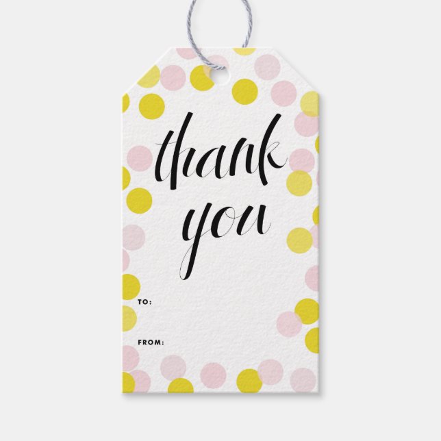 Pink & Yellow Confetti Polka Dots Vielen Dank Geschenkanhänger (Vorderseite)
