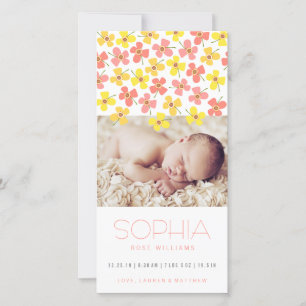 Pink Yellow Daisies Baby Girl Birth Ankündigung