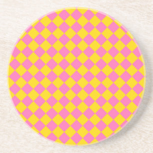 Pink Yellow Diamond Harlequin Schachbrett Pattern Getränkeuntersetzer