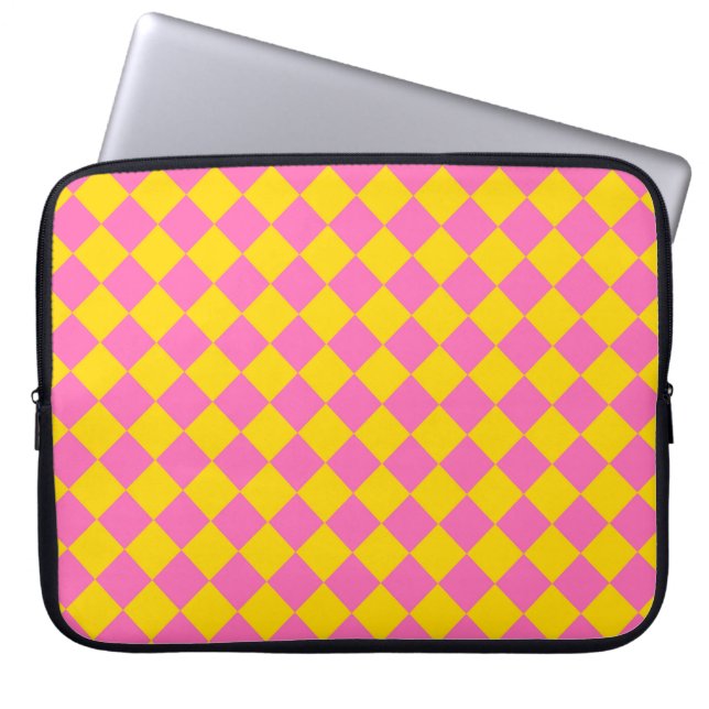 Pink Yellow Diamond Harlequin Schachbrett Pattern Laptopschutzhülle (Vorderseite)