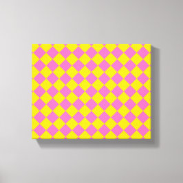 Pink Yellow Diamond Harlequin Schachbrett Pattern Leinwanddruck