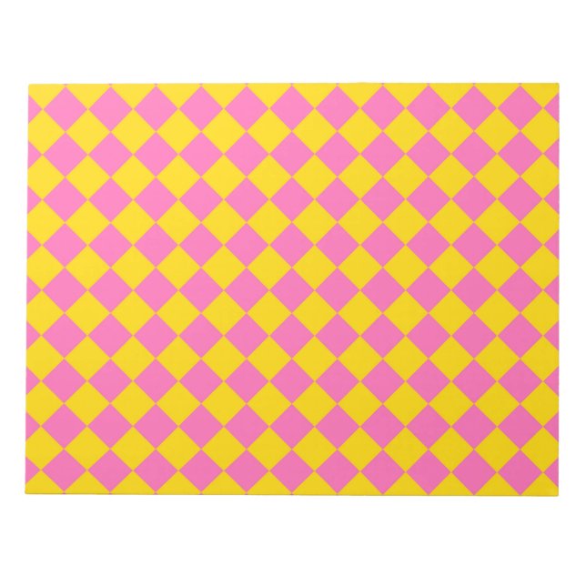 Pink Yellow Diamond Harlequin Schachbrett Pattern Notizblock (Vorderseite)