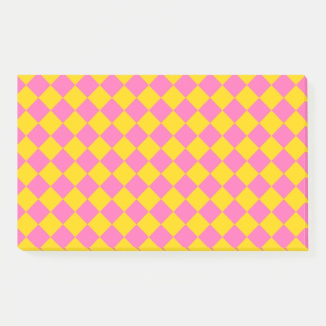 Pink Yellow Diamond Harlequin Schachbrett Pattern Post-it Klebezettel (Vorderseite)