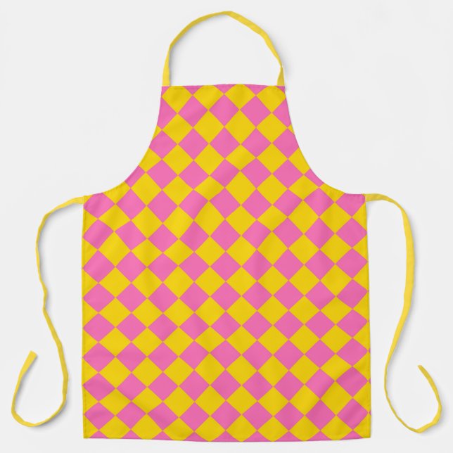 Pink Yellow Diamond Harlequin Schachbrett Pattern Schürze (Vorderseite)