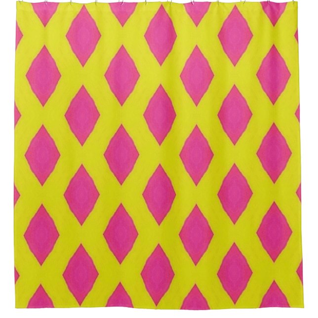Pink & Yellow Diamond Pattern Shower Curtain Duschvorhang (Vorderseite)
