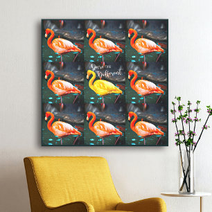 Pink Yellow Flamingo Bird Foto Muster Dare Quote Leinwanddruck