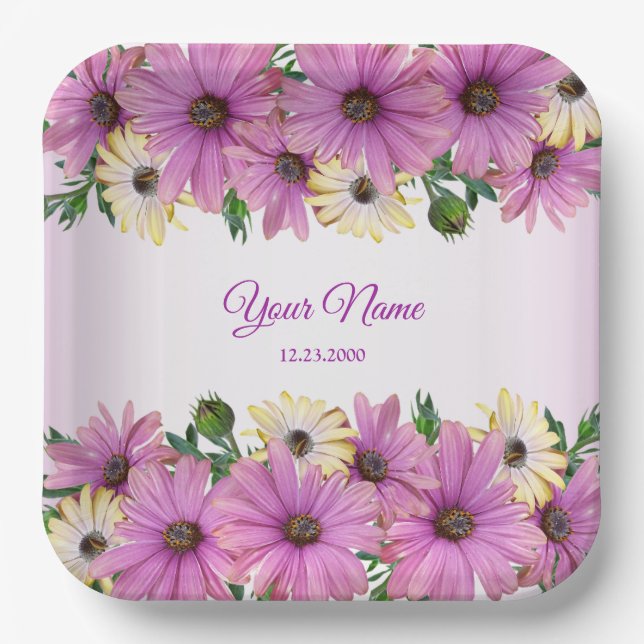 Pink Yellow Floral Rustic Elegant Wedding Party Pappteller (Vorderseite)
