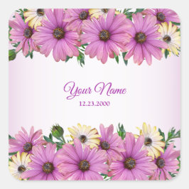 Pink Yellow Floral Rustic Elegant Wedding Party Quadratischer Aufkleber