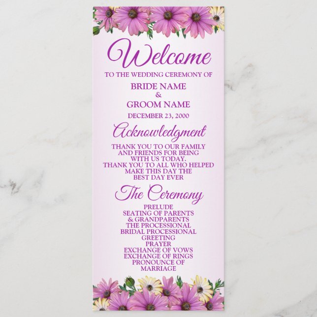 Pink Yellow Floral Rustic Elegant Wedding  Programm (Vorderseite)