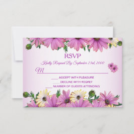 Pink Yellow Floral Rustic Elegant Wedding RSVP Karte
