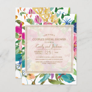 Pink Yellow Floral Script Couple's Brautparty Einladung