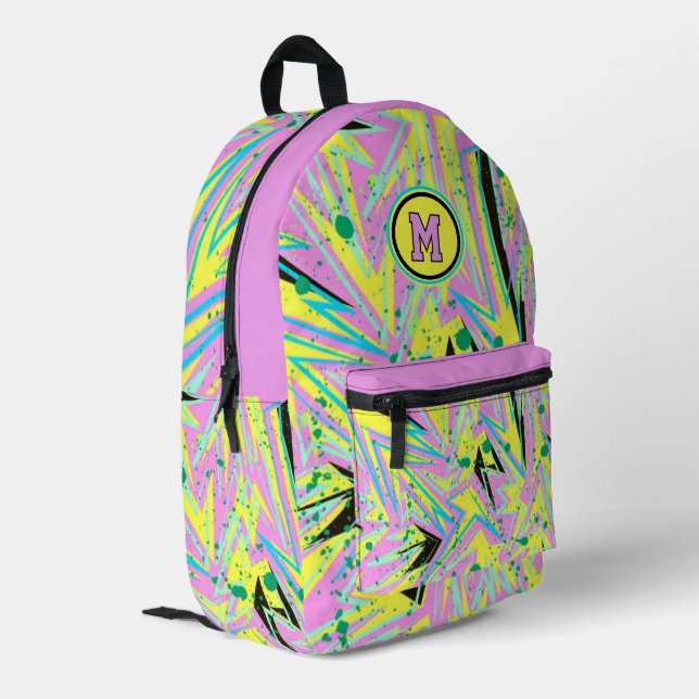 Pink Yellow Graffiti Explosion Seamless Pattern  Bedruckter Rucksack (Rückseitige Ecke links)