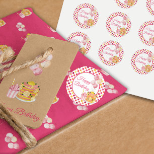 Pink Yellow Happy Birthday Polka Dot Runder Aufkleber
