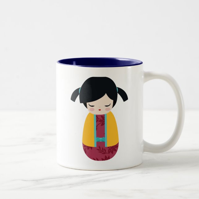 PINK YELLOW Kokeshi Doll Niedlich Japanisches Geis Zweifarbige Tasse (Rechts)