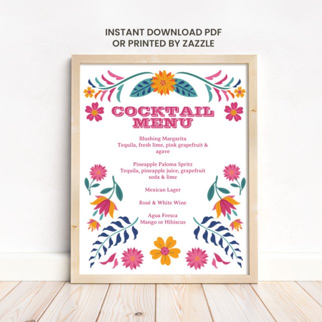 Pink Yellow Mexican Fiesta Bar Menu Sign Poster (Von Creator hochgeladen)
