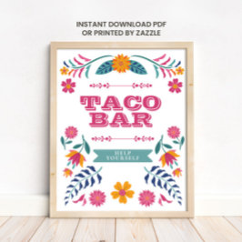 Pink Yellow Mexican Fiesta Taco Bar Sign Poster