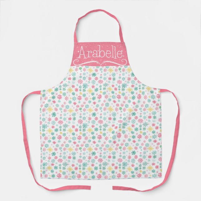 Pink Yellow Minze Snowflake Pattern Schürze (Vorderseite)