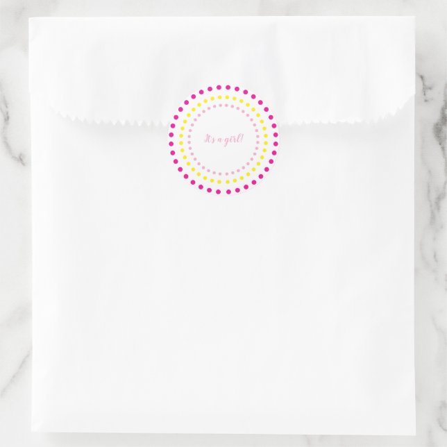 Pink & Yellow Polka Dots Baby Girl Gender Reveal Runder Aufkleber (Tasche)