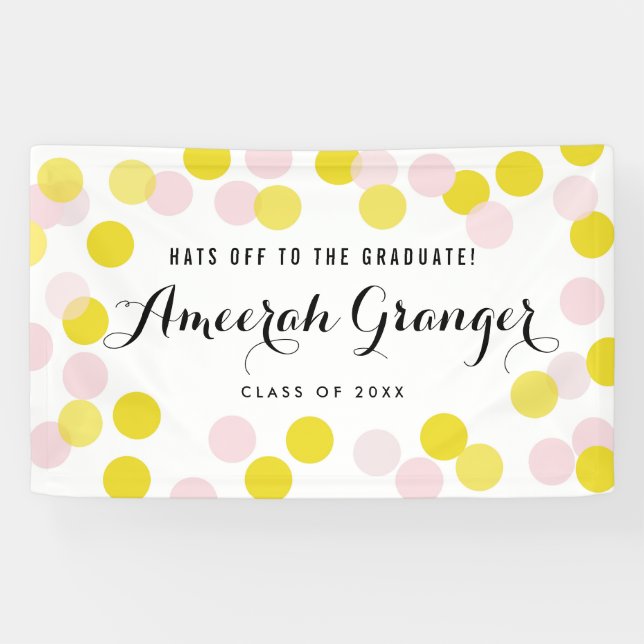 Pink & Yellow Polka Dots Confetti Abschluss Banner (Horizontal)