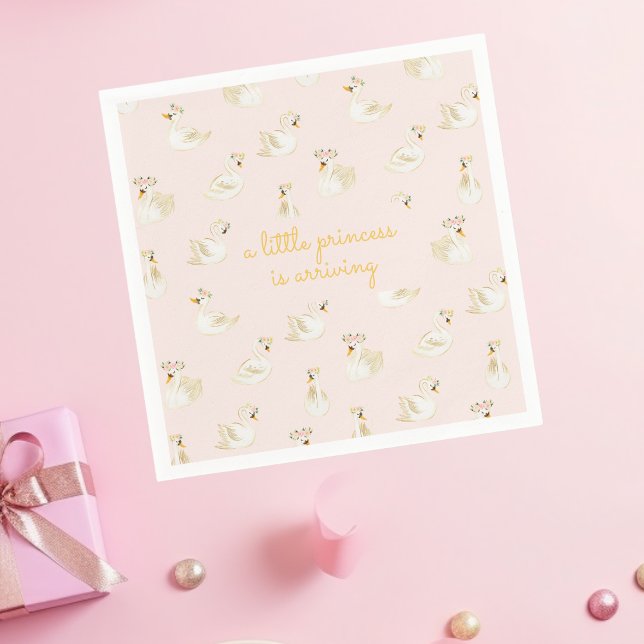 Pink Yellow Swan Little Princess Baby Dusche Serviette (A little princess is arriving baby shower watercolor swan custom napkin)