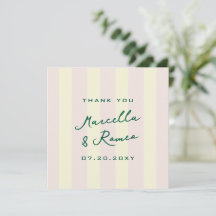 Pink Yellow Vertical Stripes Wedding Thank You