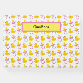 PINK YELLOW WHITE BABY MÄDCHEN SCHNULLER & DUCKS GÄSTEBUCH