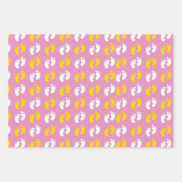 PINK YELLOW WHITE NIEDLICH BABY GIRL ITEMS GESCHENKPAPIER SET
