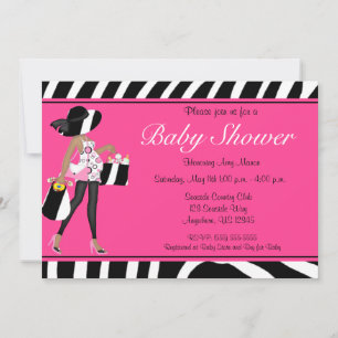 Pink Zebra African American Baby Dusche Einladung