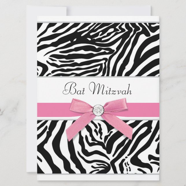 Pink Zebra Bat Mitzvah Einladung (Vorderseite)