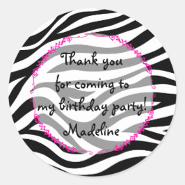Pink Zebra Birthday Party Gefallen Runder Aufkleber