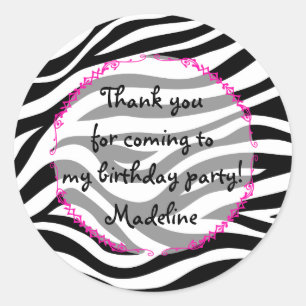 Pink Zebra Birthday Party Gefallen Runder Aufkleber