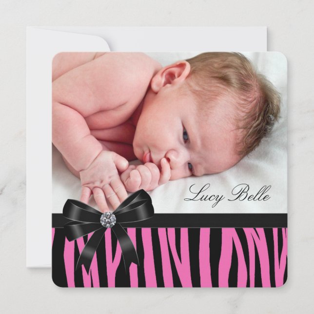 Pink Zebra Geburtshinweise Ankündigung (Vorderseite)