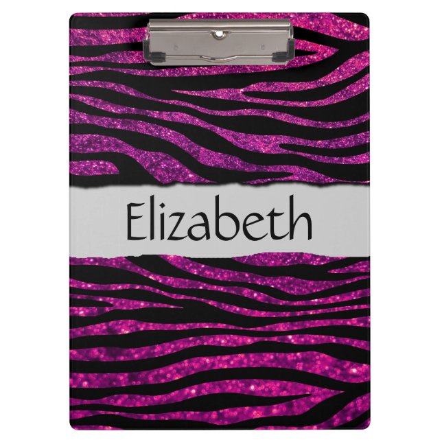 Pink Zebra, Glitzer Zebra, Zebra Print, Ihr Name Klemmbrett (Vorderseite)