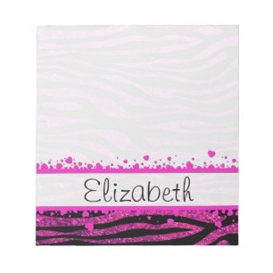Pink Zebra, Glitzer Zebra, Zebra Print, Ihr Name Notizblock