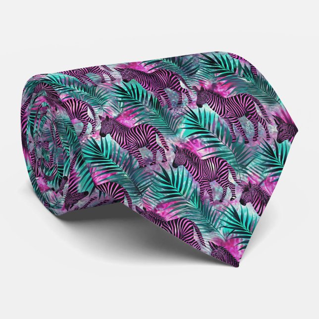 Pink Zebra Jungle Tropical Pattern Krawatte (Gerollt)